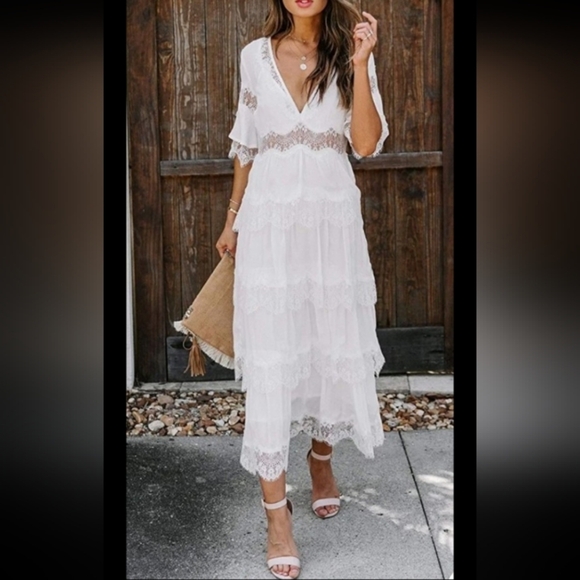 BLENCOT White Boho Maxi Dress NWT Wedding Guest, Summer, Beach S - Picture 5 of 8